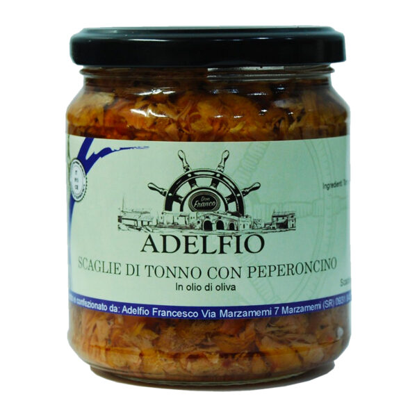 Scaglie di tonno sott'olio con Peperoncino 300 gr