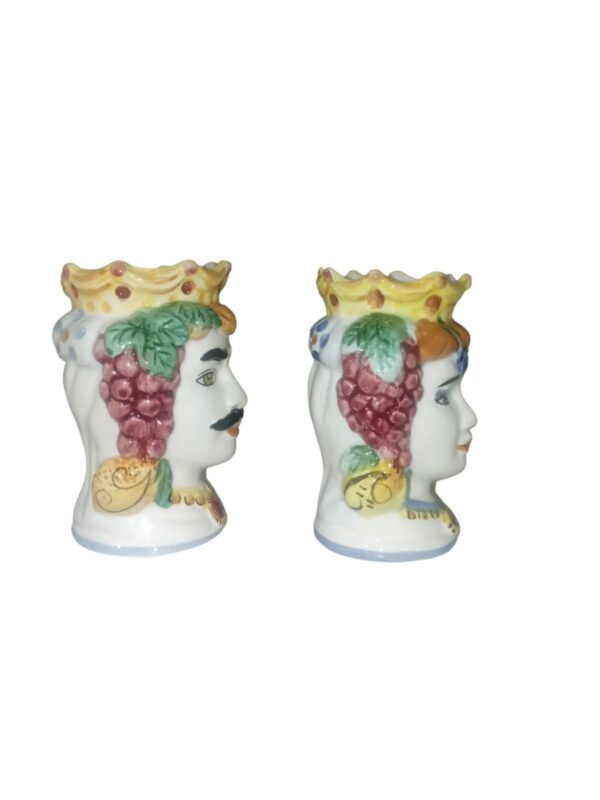 Coppia Teste di Moro colore fruttato 9 cm in ceramica Siciliana di Caltagirone - immagine 2